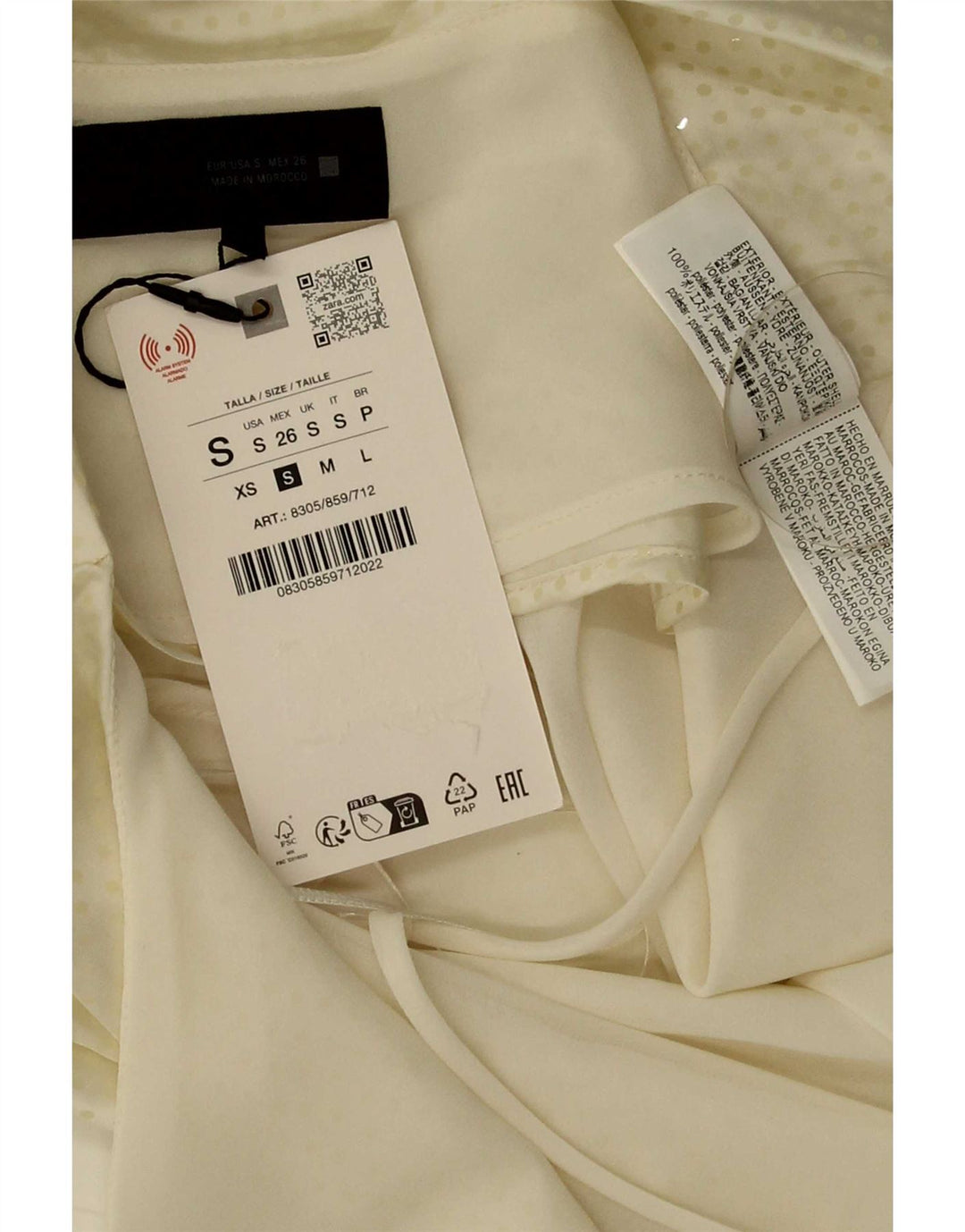 Top corto da donna con spalle scoperte Zara UK 10 piccolo poliestere screziato bianco sporco