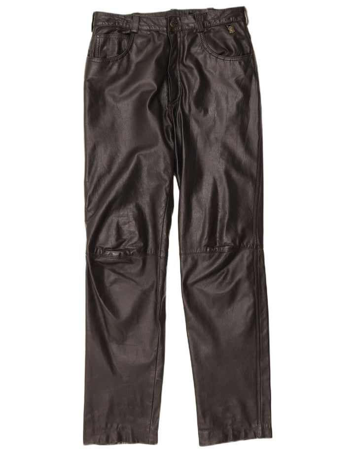 Pantaloni dritti in pelle vintage da uomo W31 L30 neri