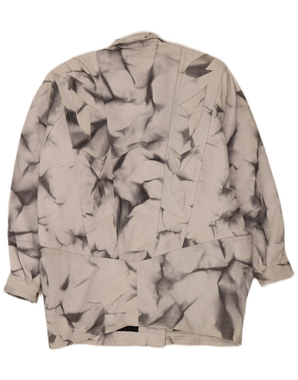 Cappotto in pelle vestibilità ampia da donna VINTAGE UK 20 2XL Grigio geometrico