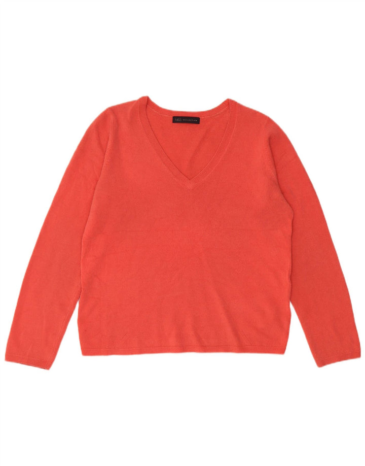 Maglione da donna con scollo a V Marks & Spencer UK 12 Acrilico rosso medio