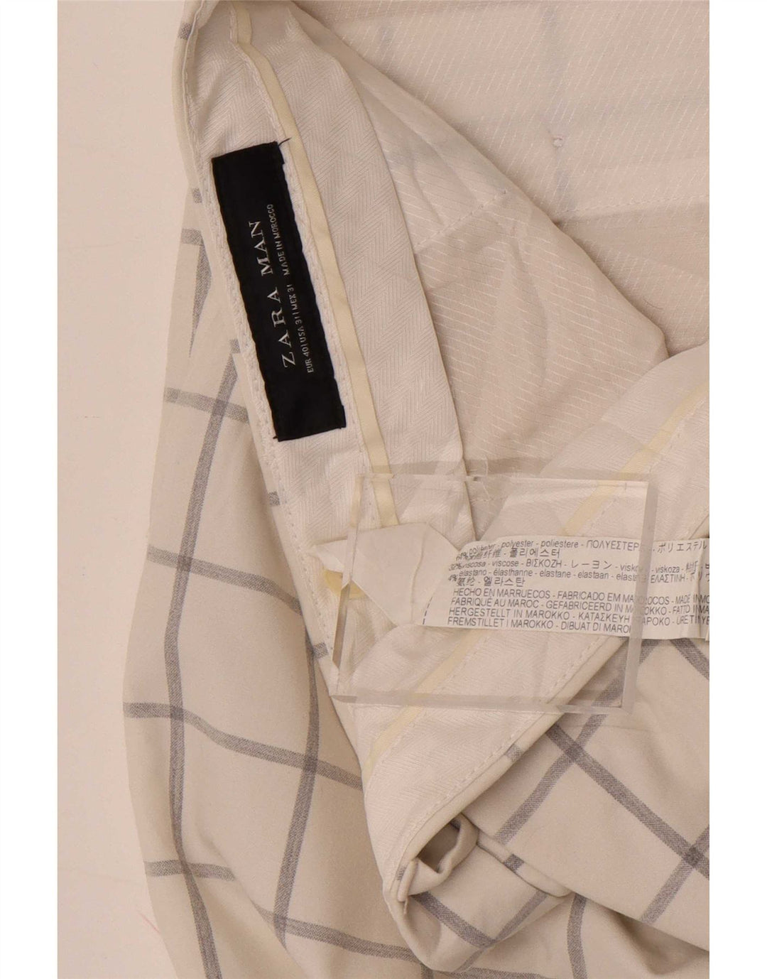 Pantaloni chino slim da uomo Zara EU 40 medio W31 L33 poliestere a quadri bianchi