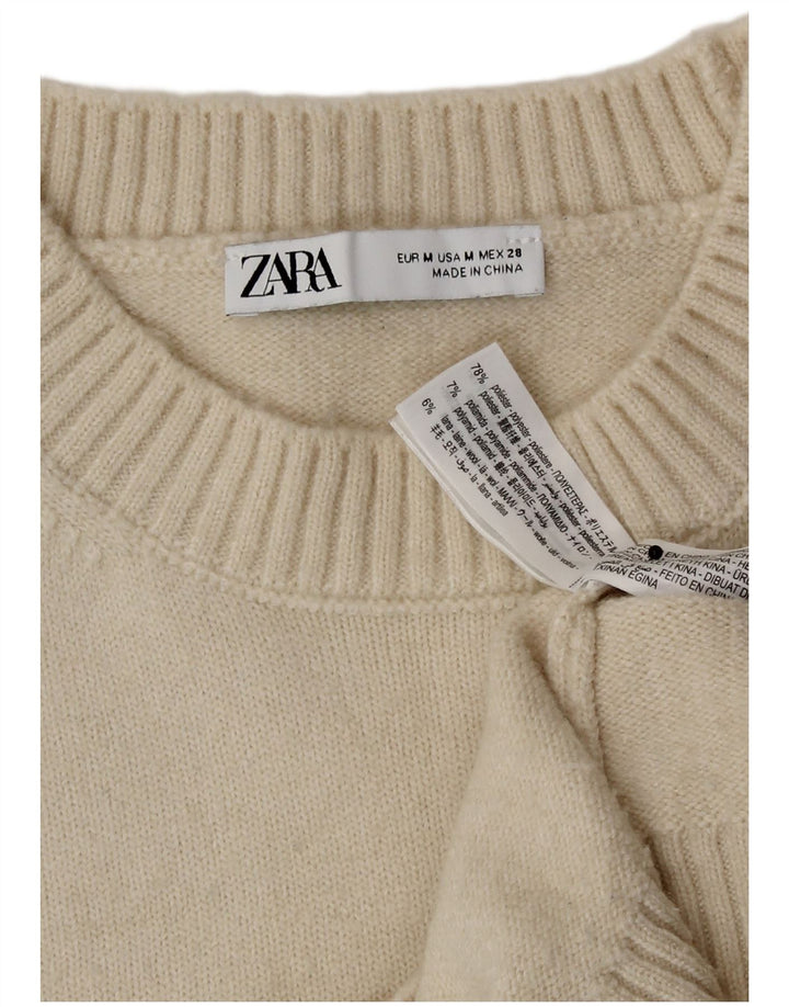 Canotta corta da donna Zara UK 14 poliestere bianco sporco medio
