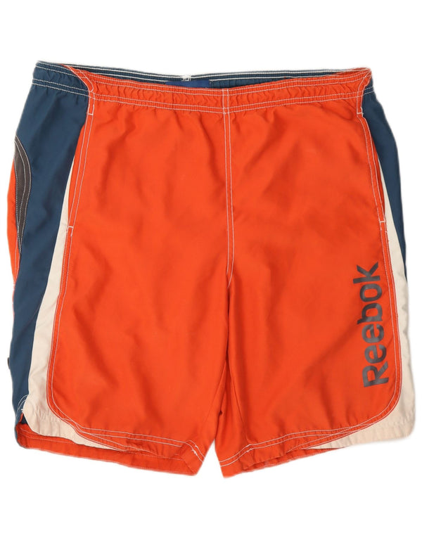 Pantaloncini da bagno grafici da uomo Reebok, poliestere color block arancione medio