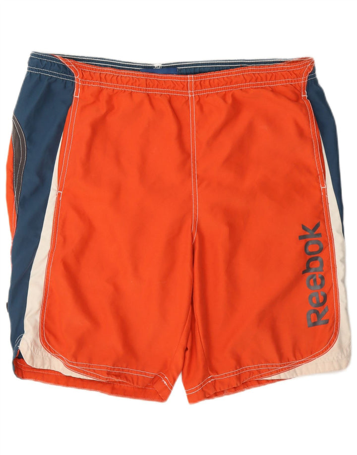 Pantaloncini da bagno grafici da uomo Reebok, poliestere color block arancione medio