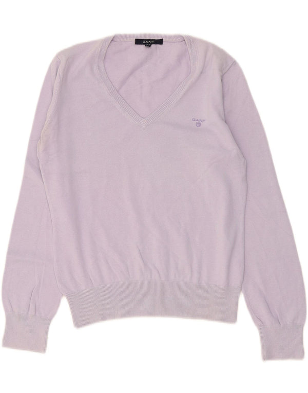 GANT maglione da donna con scollo a V UK 14 grande cotone viola