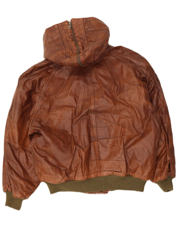 Giacca in pelle con cappuccio da uomo Charro UK 40 Large Pelle color block marrone