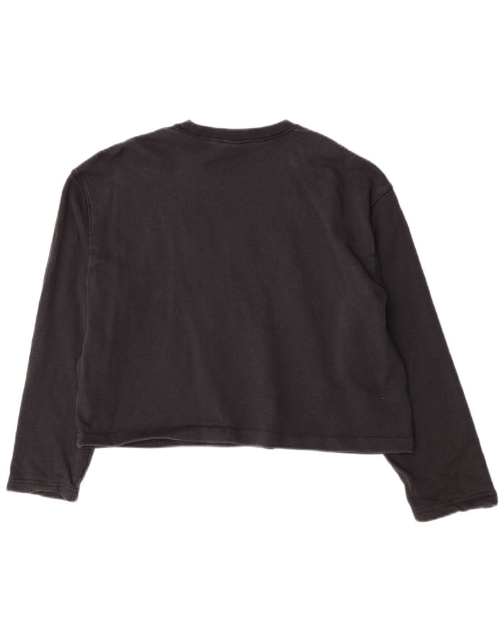 Adidas Donna Top Corto Oversize con Grafica Manica Lunga UK 8 Small Nero