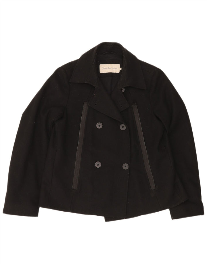 CALVIN KLEIN JEANS Cappotto da marinaio da donna UK 14 Lana nera media