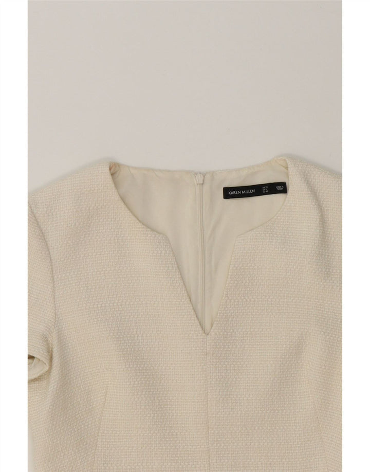 KAREN MILLEN Womens Basic Dress UK 12 Medium White Striped Cotton Vintage Karen Millen and Second-Hand Karen Millen from Messina Hembry 
