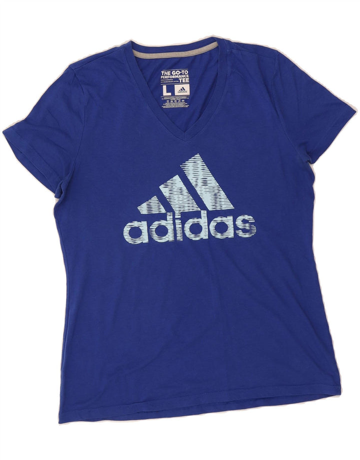 ADIDAS Womens Graphic T-Shirt Top UK 16 Large Blue Polyester Vintage Adidas and Second-Hand Adidas from Messina Hembry 