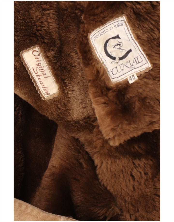 Giubbotto shearling vintage da uomo IT 48 in pelle marrone medio