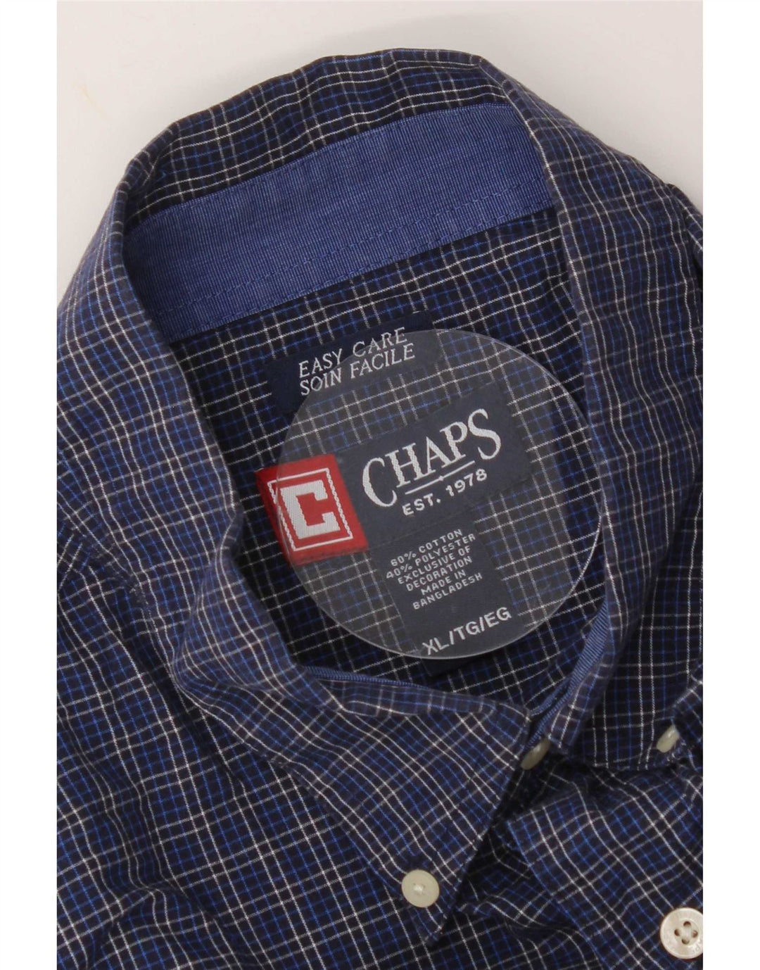 Camicia Chaps da uomo Easy Care XL in cotone a quadri blu navy