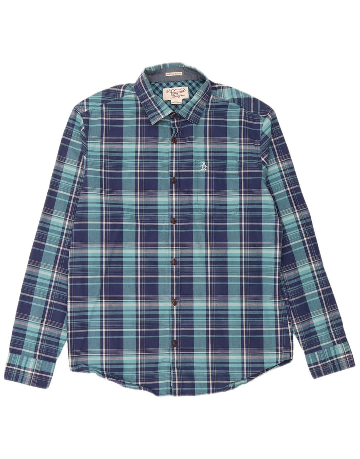 Penguin - Camicia slim fit Heritage da uomo, grande, in cotone a quadri blu navy