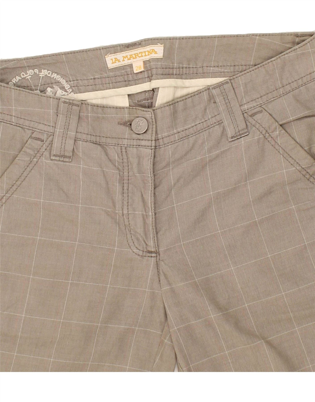 LA MARTINA Womens Chino Shorts W28 Medium  Grey Check Vintage La Martina and Second-Hand La Martina from Messina Hembry 