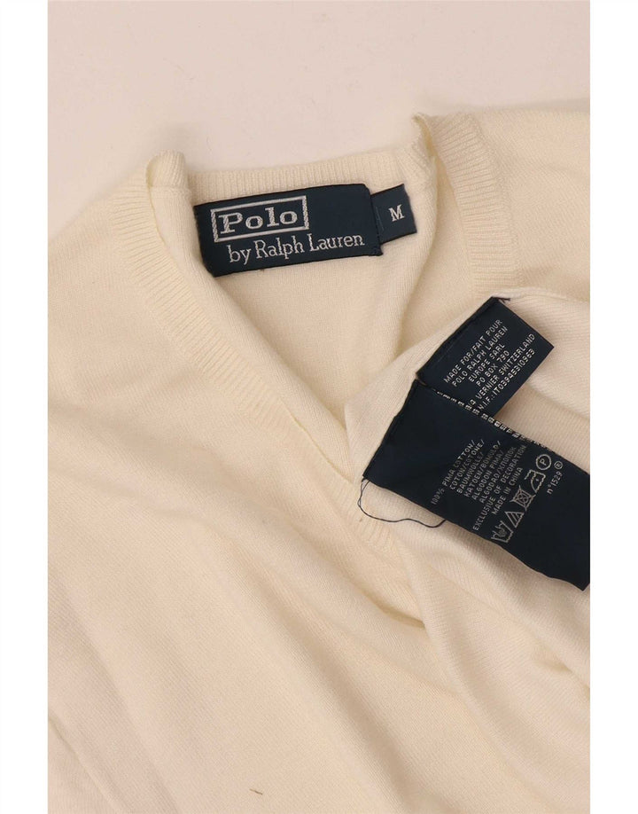 Polo Ralph Lauren Maglione da uomo con scollo a V in cotone bianco medio