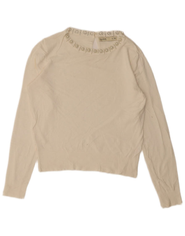 Maglione maglione con scollo a barca da donna Oasis UK 14 Viscosa bianca media