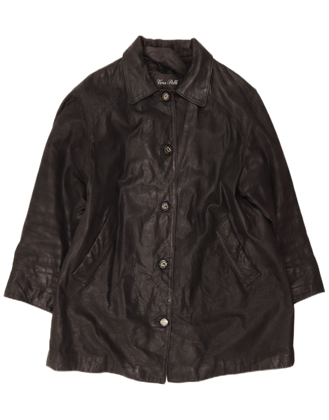 Cappotto oversize in pelle vintage da donna IT 46 grande nero