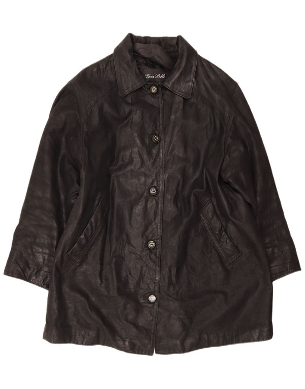 Cappotto oversize in pelle vintage da donna IT 46 grande nero