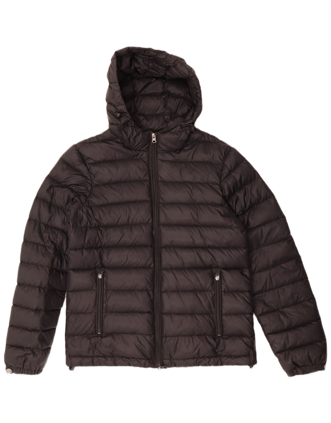 ARMANI JEANS Giacca imbottita con cappuccio da donna UK 14 media nera poliammide