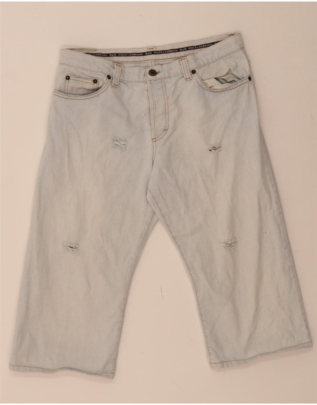 DOLCE & GABBANA Womens Distressed Bermuda Shorts IT 42 Medium W28 Blue Vintage Dolce & Gabbana and Second-Hand Dolce & Gabbana from Messina Hembry 