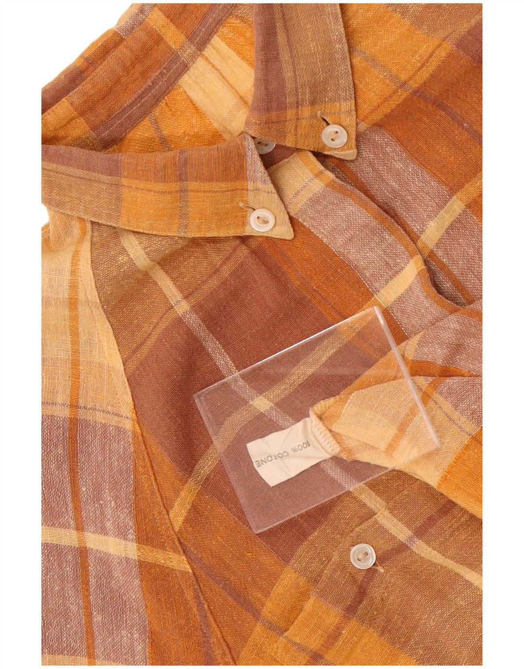 Camicia a maniche corte da donna vintage UK 14 cotone a quadri marrone medio