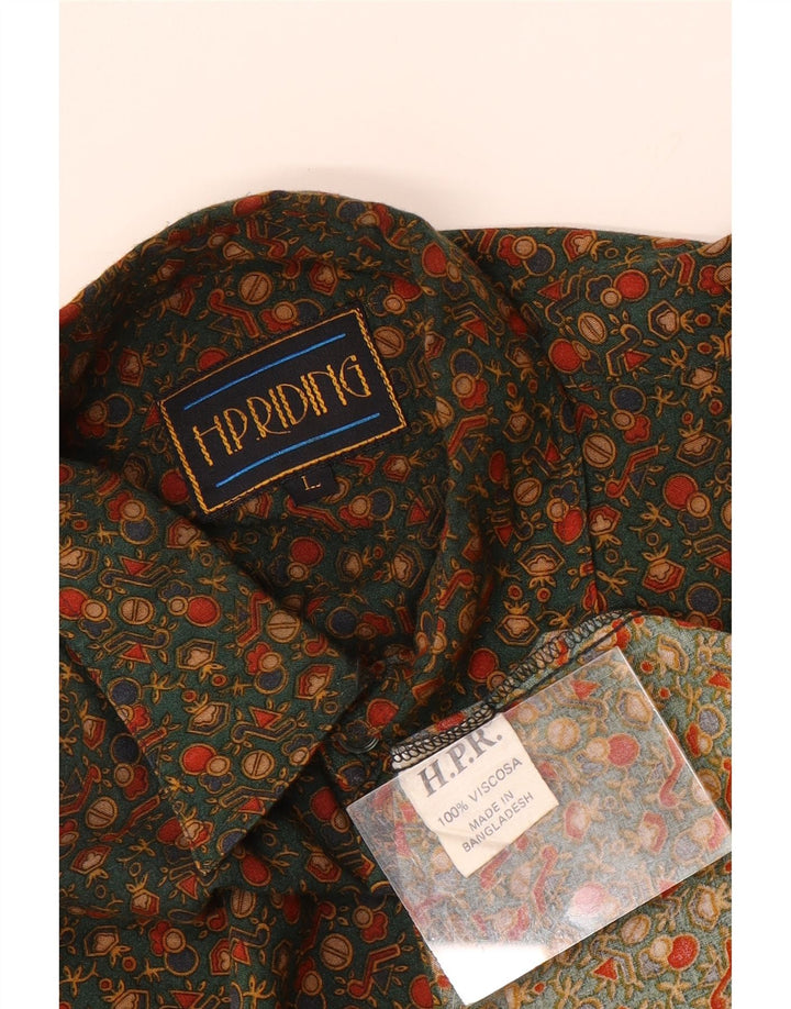 Camicia da uomo VINTAGE grande in viscosa geometrica kaki