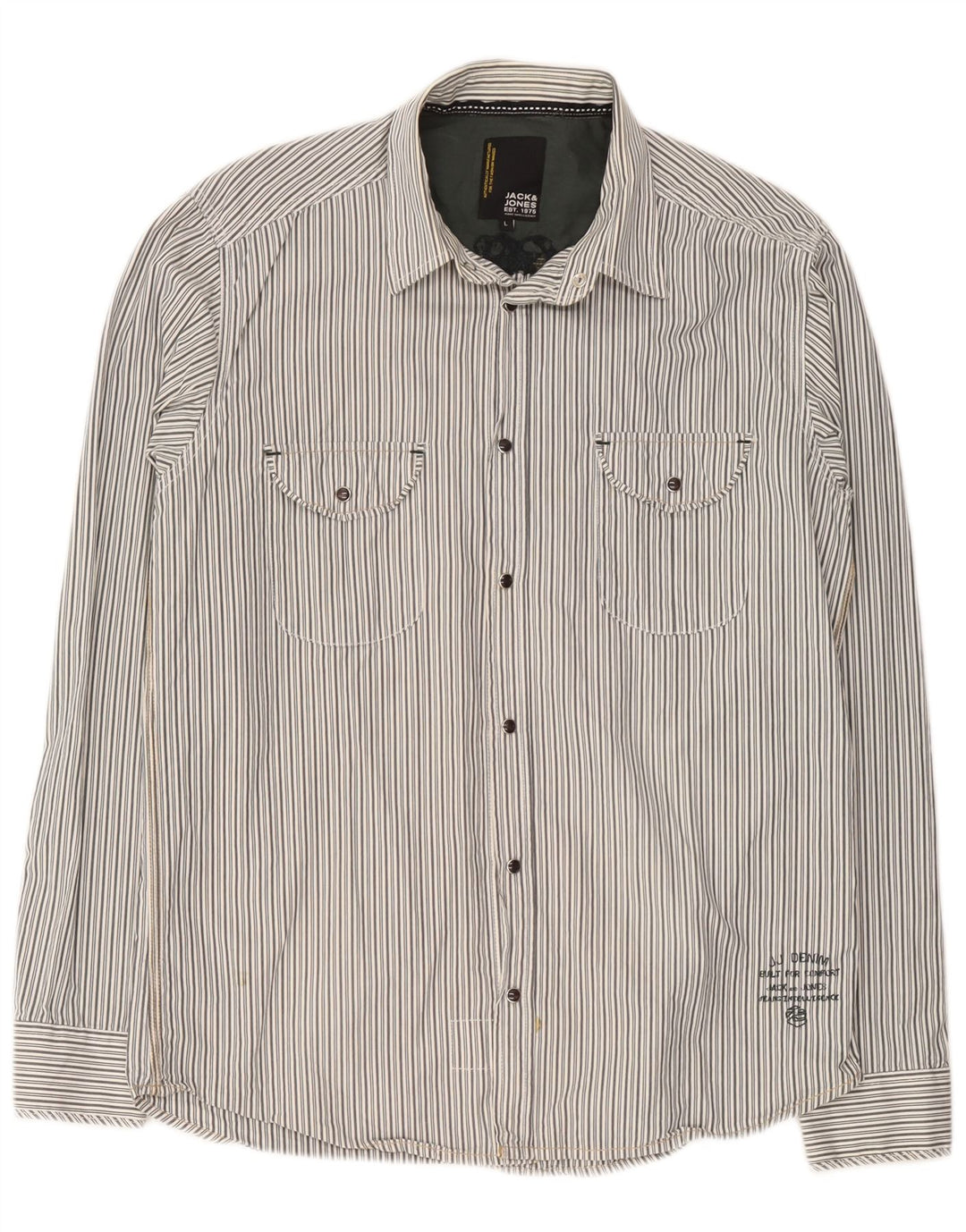 Camicia grafica da uomo Jack & Jones grande cotone a righe grigie