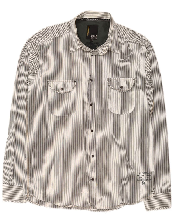 Camicia grafica da uomo Jack & Jones grande cotone a righe grigie