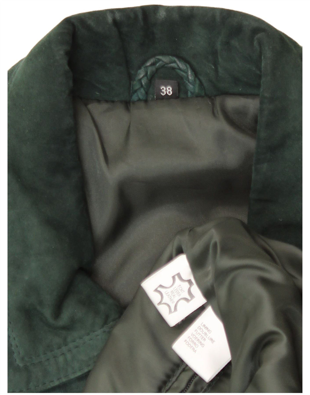 Cappotto vintage da donna in pelle scamosciata vestibilità ampia con giacca a vento EU 38 in pelle verde medio