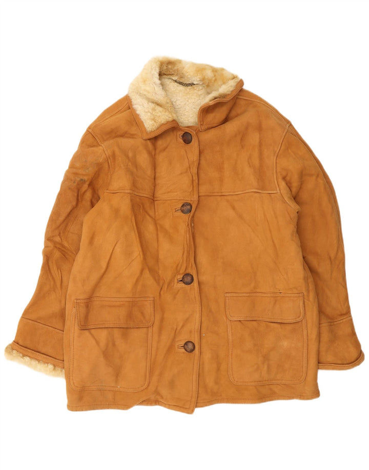 Giubbotto shearling vintage da donna IT 46 grande in pelle marrone