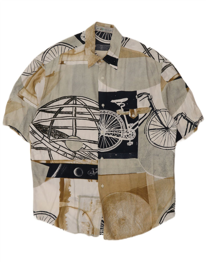 Camicia vintage da uomo a maniche corte grande patchwork in viscosa multicolore