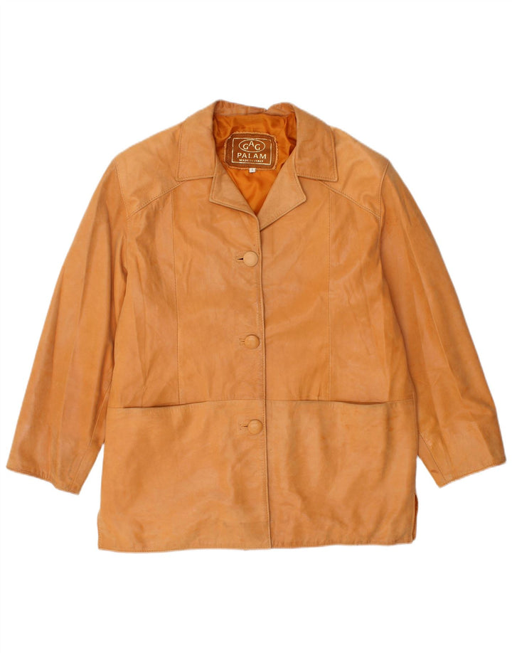 Giacca in pelle vintage da donna UK 16 grande beige