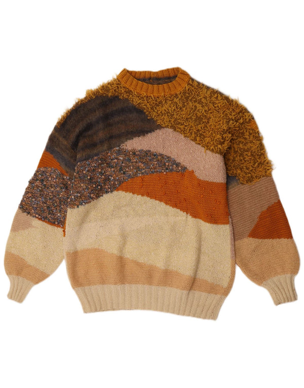 Maglione maglione girocollo da donna vintage UK 16 grande multicolore