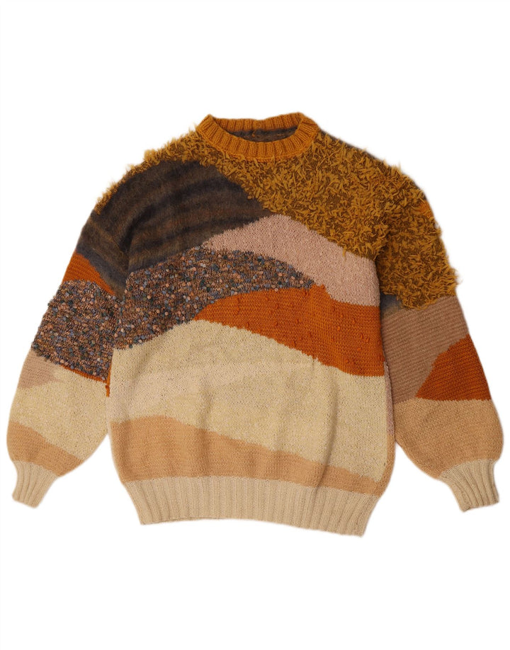 Maglione maglione girocollo da donna vintage UK 16 grande multicolore