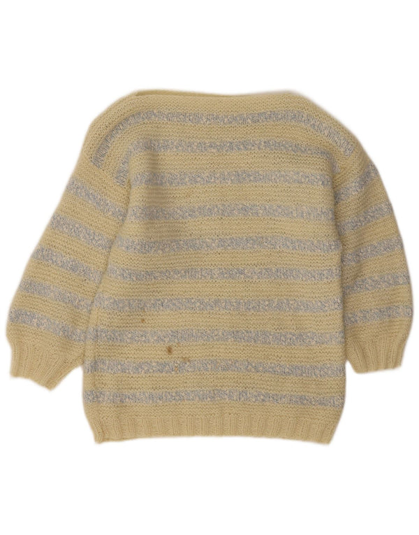 Maglione vintage da donna con scollo a barca UK 14 a righe gialle medie