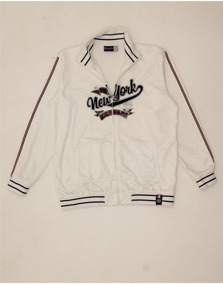 CHAMPION Boys Graphic Tracksuit Top Jacket 13-14 Years XL White Polyester Vintage Champion and Second-Hand Champion from Messina Hembry 