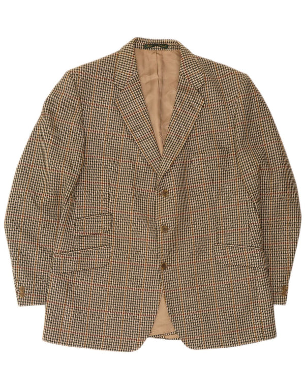 DONEGAL Giacca blazer da uomo a 3 bottoni UK 46 3XL Lana nuova pied de poule beige