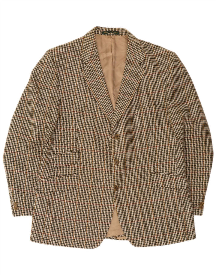 DONEGAL Giacca blazer da uomo a 3 bottoni UK 46 3XL Lana nuova pied de poule beige