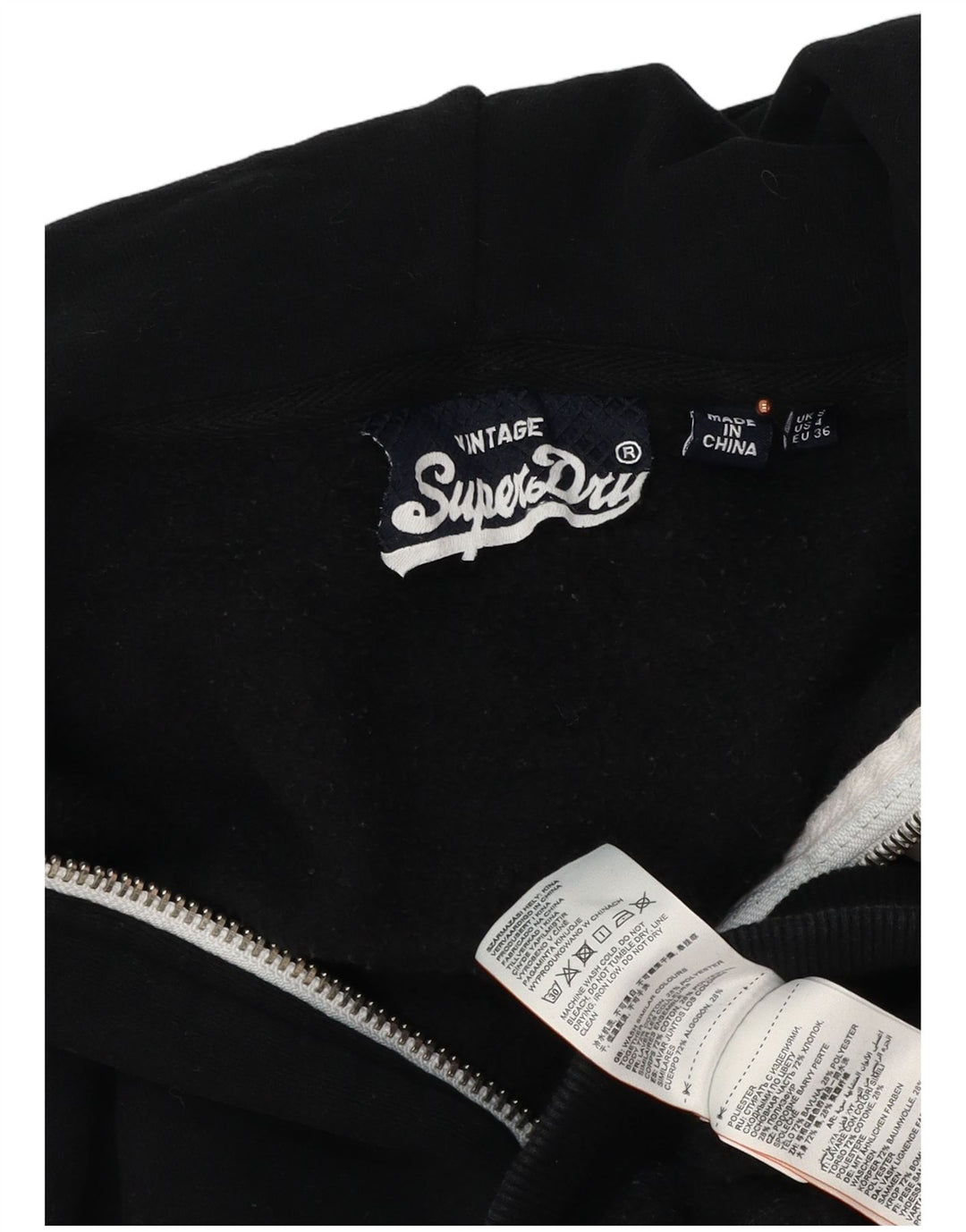 Maglione con cappuccio e zip grafica da donna Superdry UK 8 piccolo cotone nero