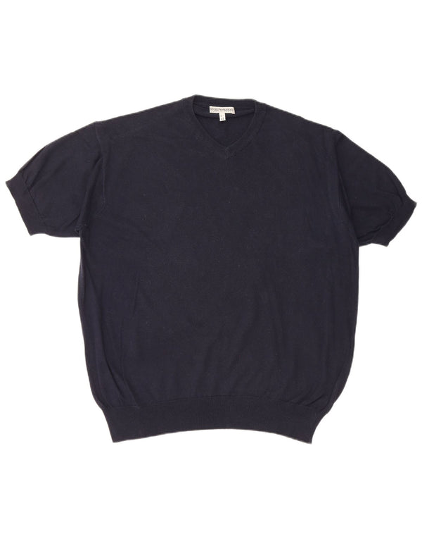 EMPORIO ARMANI Mens V-Neck Jumper Sweater IT 52 Large Navy Blue