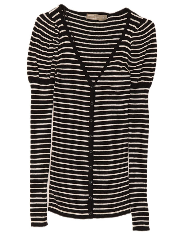 Maglione cardigan da donna Zara UK 8 piccolo cotone a righe nere