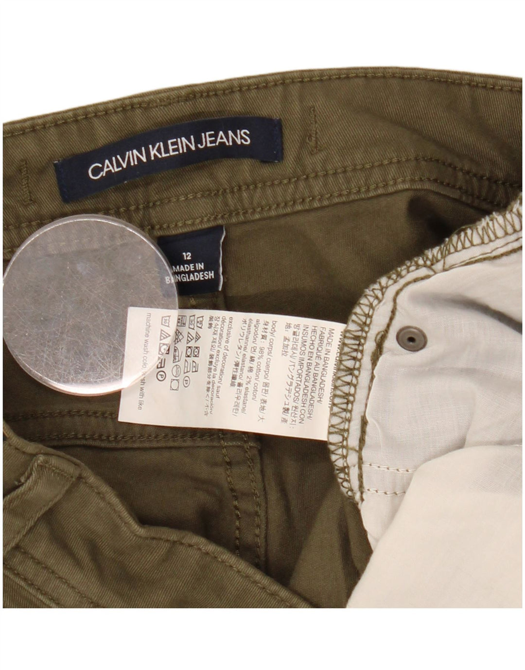 CALVIN KLEIN Pantaloni corti affusolati da donna US 12 Large W34 L26 Khaki