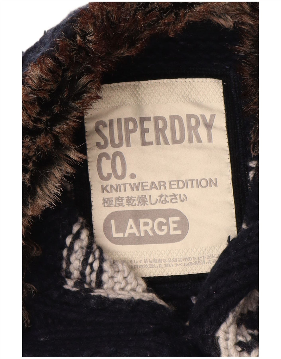 Maglione cardigan da donna Superdry UK 14 Lana geometrica blu navy grande