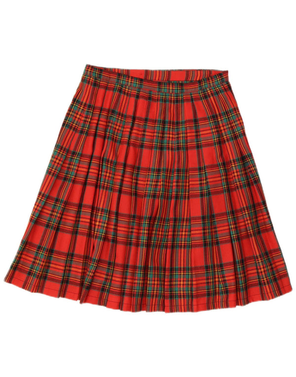 Gonna a portafoglio a pieghe vintage da donna IT 44 media W28 lana vergine a quadri rossi