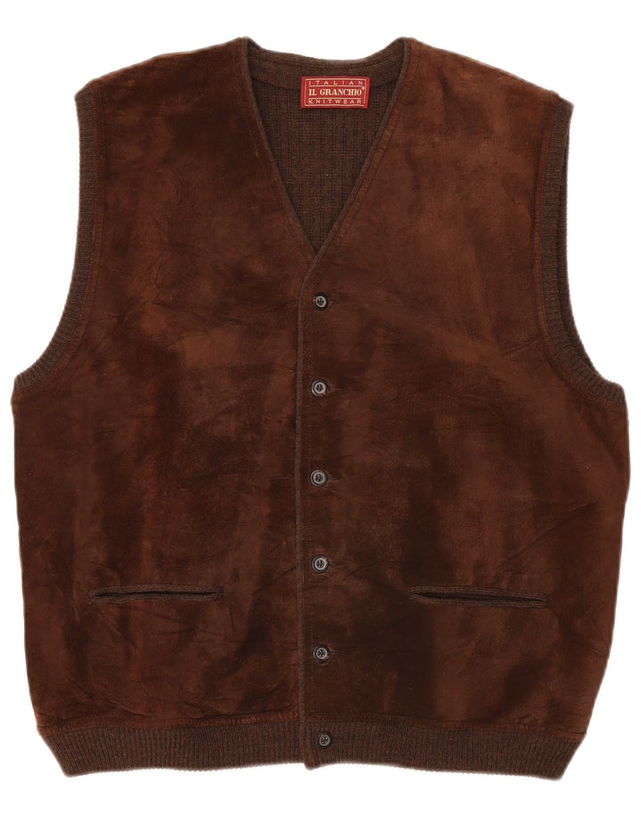 Gilet Uomo Scamosciato Il Granchio Pelle Marrone Medio