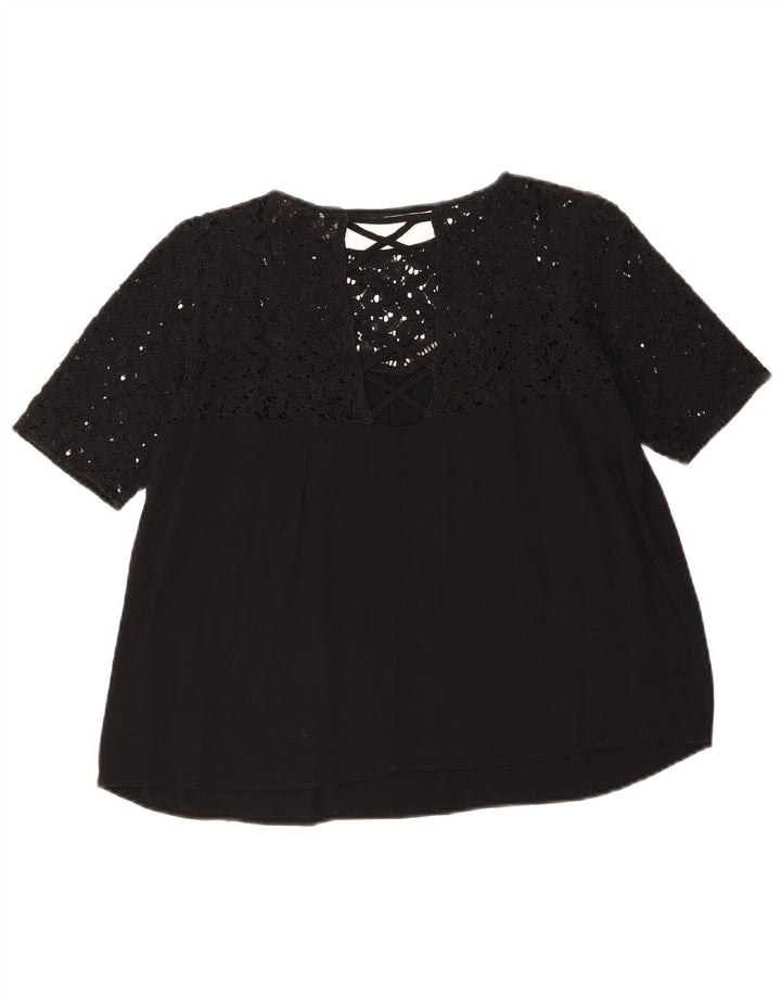 Top in camicetta di pizzo da donna Zara UK 14 grande nero floreale