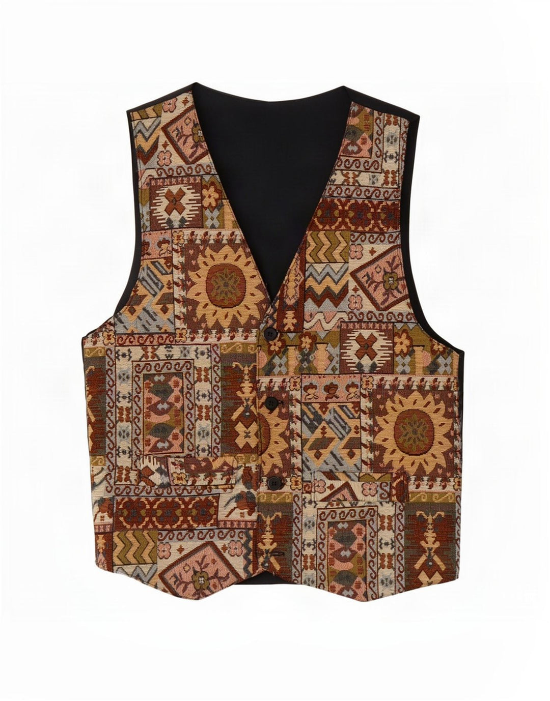 Gilet da uomo vintage in poliestere geometrico marrone medio