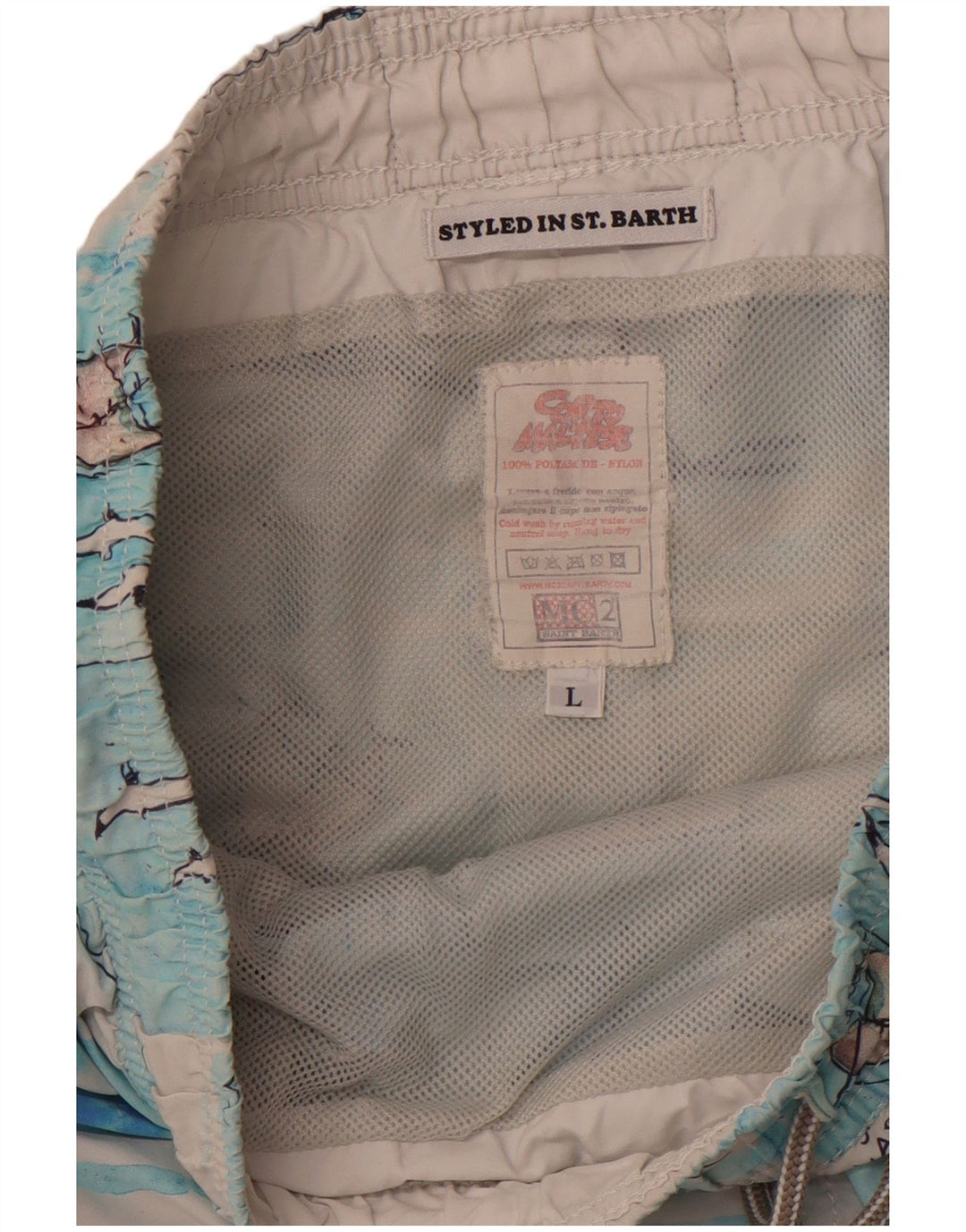 MC2 SAINT BARTH Pantaloncini da bagno da uomo con motivo astratto, grandi in nylon blu