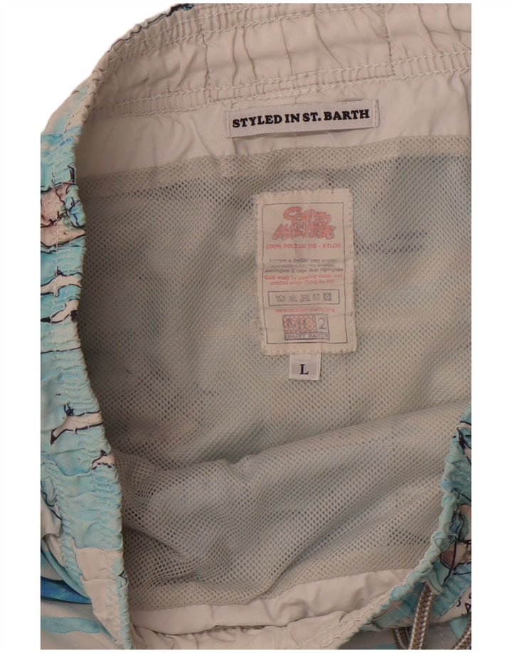 MC2 SAINT BARTH Pantaloncini da bagno da uomo con motivo astratto, grandi in nylon blu