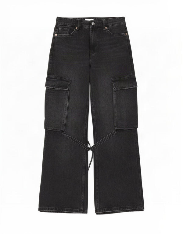 Jeans Zara da donna Cargo a gamba larga EU 34 2XS W24 L31 Grigio